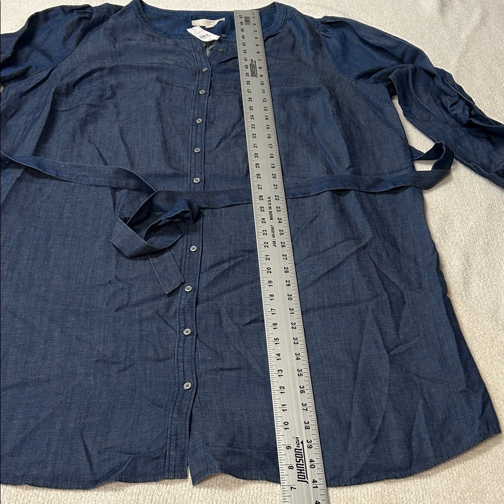 LOFT Blue Button-Down Dress - Picture 3 of 7
